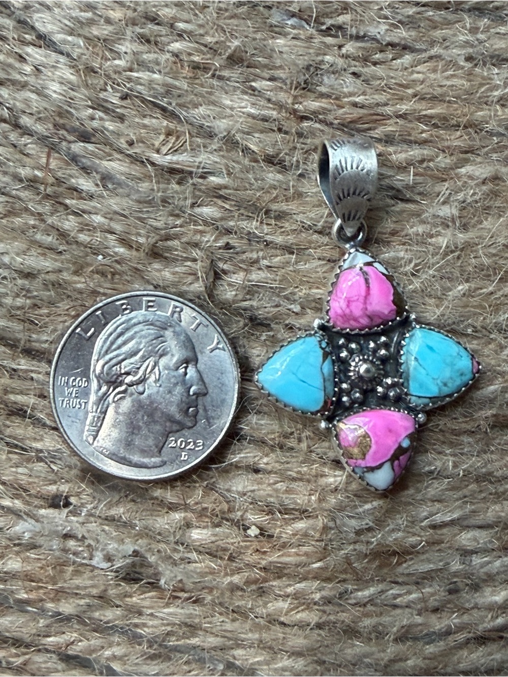Cotton Candy Dahlia Sterling Sliver Handmade Pendant - Picture 4 of 7
